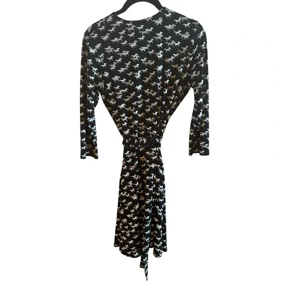 Chase And Wonder Horse Theme Faux Wrap Dress Black White *No Size Tag Smaller - Picture 6 of 10